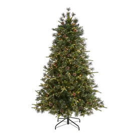 6' Snowed Tipped Clermont Mixed Pine Artificial Christmas Tree with 250 Clear LED Lights, Pine Cones and 1242 Bendable Branches