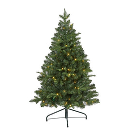 4' Grand Teton Spruce Flat Back Artificial Christmas Tree with 90 Clear LED Lights and 369 Bendable Branches