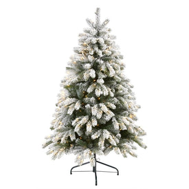 5' Flocked South Carolina Spruce Artificial Christmas Tree with 300 Clear Lights and 621 Bendable Branches