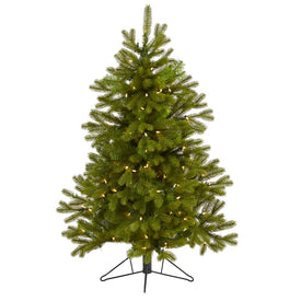 4' Cambridge Spruce Flat Back Artificial Christmas Tree with 100 Warm White (Multifunction LED Lights and 221 Bendable Branches