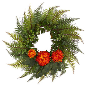 23" Assorted Fern and Chrysanthemum Artificial Wreath