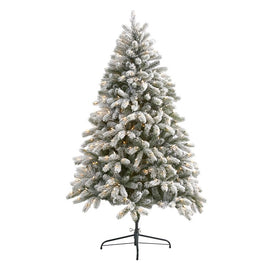 6' Flocked South Carolina Spruce Artificial Christmas Tree with 450 Clear Lights and 925 Bendable Branches