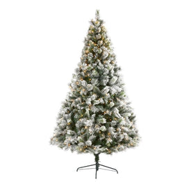 8' Flocked Oregon Pine Artificial Christmas Tree with 500 Clear Lights and 1172 Bendable Branches