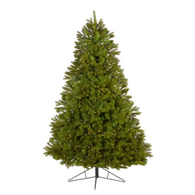 7' Cambridge Spruce Flat Back Artificial Christmas Tree with 500 Warm White (Multifunction LED Lights and 960 Bendable Branches