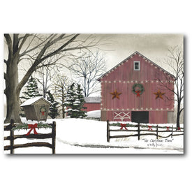 Christmas Red Barn 24" x 36" Gallery-wrapped Canvas Wall Art
