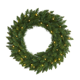 24" Green Pine Artificial Christmas Wreath with 35 Clear LED Lights