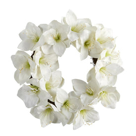 18" White Amaryllis Artificial Wreath