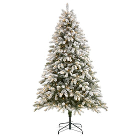 7.5' Flocked South Carolina Spruce Artificial Christmas Tree with 600 Clear Lights and 1537 Bendable Branches