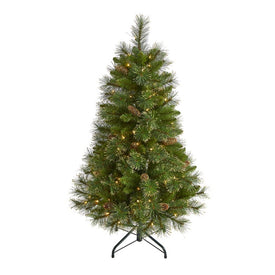 4' Golden Tip Washington Pine Artificial Christmas Tree with 100 Clear Lights, Pine Cones and 336 Bendable Branches