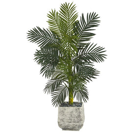 5' Golden Cane Artificial Palm Tree in White Planter