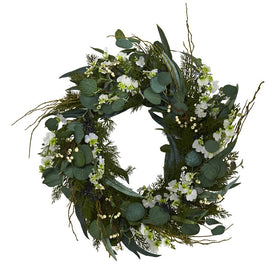24" Eucalyptus, Dancing Lady Orchid and Mixed Greens Artificial Wreath