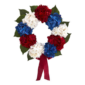 24" Red, White and Blue "Americana" Hydrangea Artificial Wreath