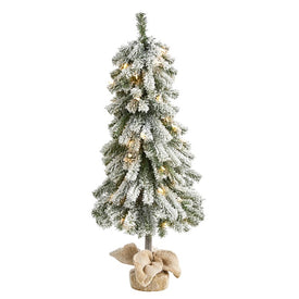 3' Flocked Alpine Christmas Artificial Tree with 50 Lights, 177 Bendable Branches and a Burlap Planter