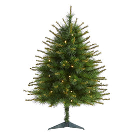 3' New England Pine Artificial Christmas Tree with 50 Clear Lights and 117 Bendable Branches