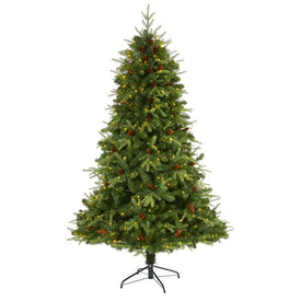 7' Wellington Spruce Natural Look Artificial Christmas Tree with 400 Clear LED Lights and Pine Cones