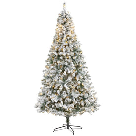 8' Flocked Rock Springs Spruce Artificial Christmas Tree with 500 Clear LED Lights and 1186 Bendable Branches