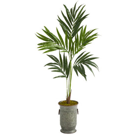 51" Kentia Artificial Palm Tree in Vintage Metal Planter