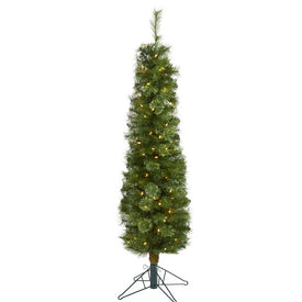 5' Green Pencil Artificial Christmas Tree with 100 Clear (Multifunction LED Lights and 198 Bendable Branches