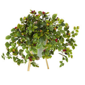 23" Raspberry Artificial Plant in Green Planter with Stand