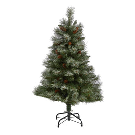 4' Snowed French Alps Mountain Pine Artificial Christmas Tree with 237 Bendable Branches and Pine Cones
