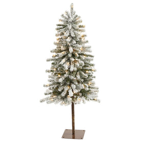 4' Flocked Alpine Christmas Artificial Tree with 100 Lights and 260 Bendable Branches