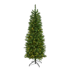 6' Slim Green Mountain Pine Artificial Christmas Tree with 250 Clear LED Lights