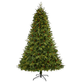 8' Wellington Spruce Natural Look Artificial Christmas Tree with 550 Clear LED Lights and Pine Cones