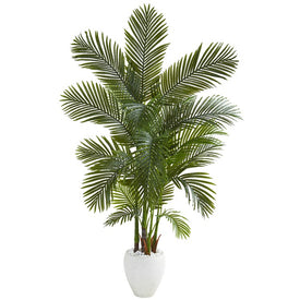 69" Areca Palm Artificial Tree in White Planter
