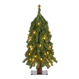 2' Grand Alpine Artificial Christmas Tree with 35 Clear Lights and 111 Bendable Branches on Natural Trunk