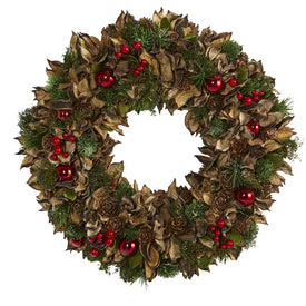 15" Holiday Artificial Wreath with Pine Cones and Ornaments
