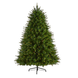7' New England Pine Artificial Christmas Tree with 400 Clear Lights and 1044 Bendable Branches