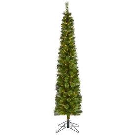 7' Green Pencil Artificial Christmas Tree with 150 Clear (Multifunction LED Lights and 338 Bendable Branches