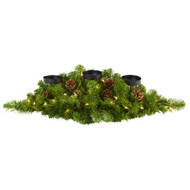 30" Christmas Artificial Pine Triple Candelabrum with 35 Clear Lights and Pine Cones