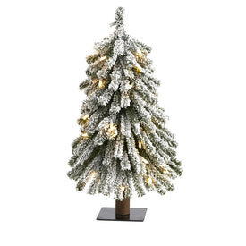 2' Flocked Grand Alpine Artificial Christmas Tree with 35 Clear Lights and 111 Bendable Branches on Natural Trunk