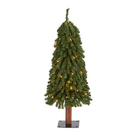 3' Grand Alpine Artificial Christmas Tree with 50 Clear Lights and 193 Bendable Branches on Natural Trunk