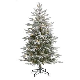 4.5' Flocked Manchester Spruce Artificial Christmas Tree with 100 Lights and 357 Bendable Branches