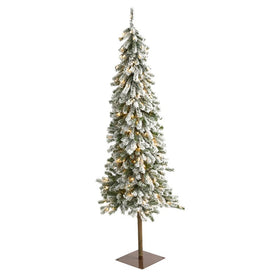 6' Flocked Alpine Christmas Artificial Tree with 200 Lights and 580 Bendable Branches