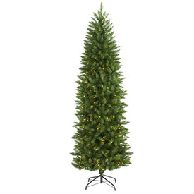 7' Slim Green Mountain Pine Artificial Christmas Tree with 300 Clear LED Lights