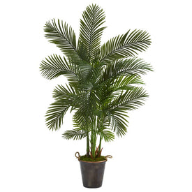 69" Areca Palm Artificial Tree in Decorative Metal Pail with Rope