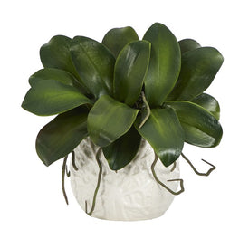 10" Phalaenopsis Orchid Leaf Artificial Plant in White Planter