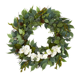 23" Mixed Greens and Begonia Artificial Wreath