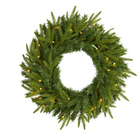 24" Long Pine Artificial Christmas Wreath with 35 Clear LED Lights