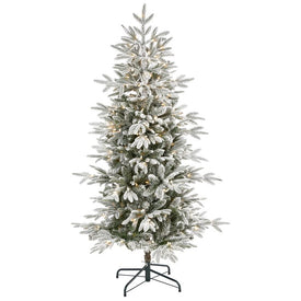 5.5' Flocked Manchester Spruce Artificial Christmas Tree with 200 Lights and 560 Bendable Branches