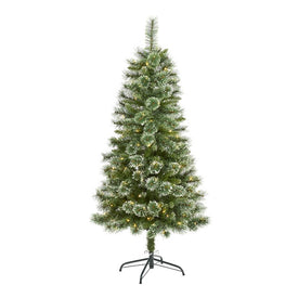 5' Wisconsin Slim Snow Tip Pine Artificial Christmas Tree with 150 Clear LED Lights