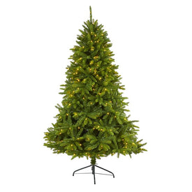 6' Sierra Spruce Natural Look Artificial Christmas Tree with 300 Clear LED Lights and 1357 Bendable Branches
