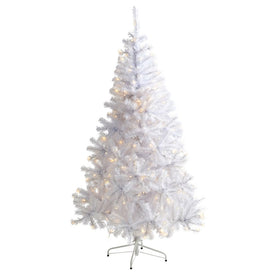 6' White Artificial Christmas Tree with 680 Bendable Branches and 250 Clear LED Lights