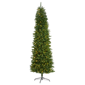 7.5' Slim Green Mountain Pine Artificial Christmas Tree with 350 Clear LED Lights