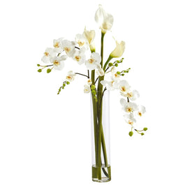 35" Phalaenopsis Orchid and Calla Lily Artificial Arrangement in Glass Vase