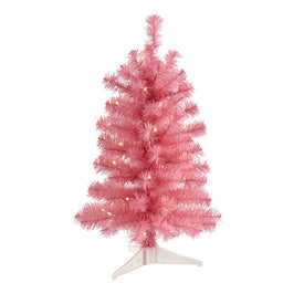 2' Pink Artificial Christmas Tree with 35 LED Lights and 72 Bendable Branches