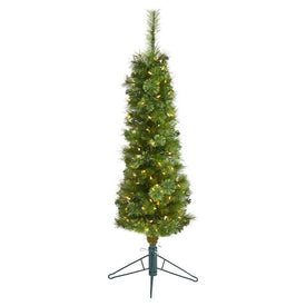 4' Green Pencil Artificial Christmas Tree with 100 Clear (Multifunction LED Lights and 140 Bendable Branches